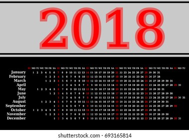 2018 calendar. Print Template. Week Starts Sunday. Portrait Orientation. Set of 12 Months. Planner for 2018 Year.