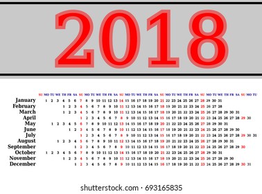2018 calendar. Print Template. Week Starts Sunday. Portrait Orientation. Set of 12 Months. Planner for 2018 Year.
