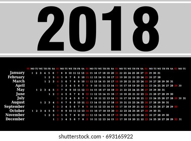 2018 calendar. Print Template. Week Starts Sunday. Portrait Orientation. Set of 12 Months. Planner for 2018 Year.