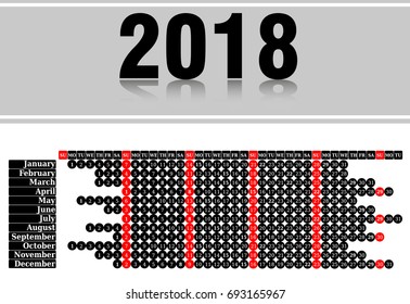 2018 calendar. Print Template. Week Starts Sunday. Portrait Orientation. Set of 12 Months. Planner for 2018 Year.
