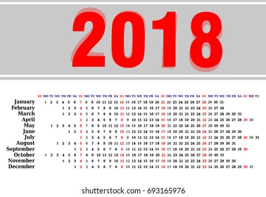 2018 calendar. Print Template. Week Starts Sunday. Portrait Orientation. Set of 12 Months. Planner for 2018 Year.