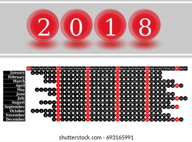 2018 calendar. Print Template. Week Starts Sunday. Portrait Orientation. Set of 12 Months. Planner for 2018 Year.