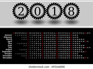 2018 calendar. Print Template. Week Starts Sunday. Portrait Orientation. Set of 12 Months. Planner for 2018 Year.
