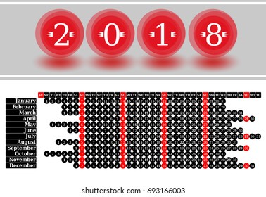 2018 calendar. Print Template. Week Starts Sunday. Portrait Orientation. Set of 12 Months. Planner for 2018 Year.