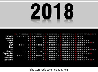 2018 calendar. Print Template. Week Starts Sunday. Portrait Orientation. Set of 12 Months. Planner for 2018 Year.