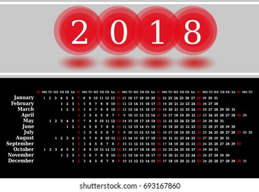 2018 calendar. Print Template. Week Starts Sunday. Portrait Orientation. Set of 12 Months. Planner for 2018 Year.