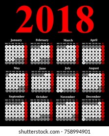 2018 calendar. Print Template. Week Starts Sunday. Portrait Orientation. Set of 12 Months. Planner for 2018 Year.