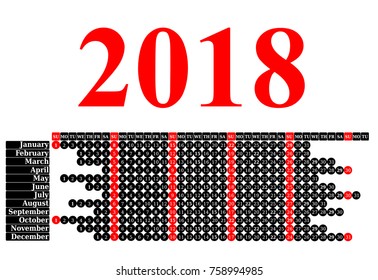 2018 calendar. Print Template. Week Starts Sunday. Portrait Orientation. Set of 12 Months. Planner for 2018 Year.