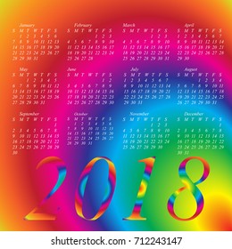 2018 calendar with rainbow colors daire 
