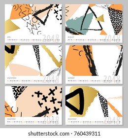 2018 calendar. Set of 6 months, 6 Doodle patterns. Week Starts Sunday. Calendar for 2018 vector template with abstract art pattern.