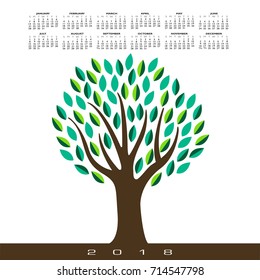 A 2018 calendar with a stylized abstract tree and space for your type