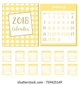 2018 calendar. Suitable for United States and Canada. 2018 calendar pastel color.