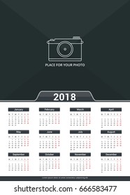2018 Calendar template, a3 size, place for your photo, vector eps10 illustration