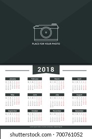 2018 Calendar template, a3 size, place for your photo, vector eps10 illustration