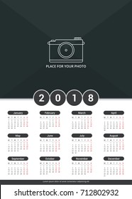 2018 Calendar template, a3 size, place for your photo, vector eps10 illustration