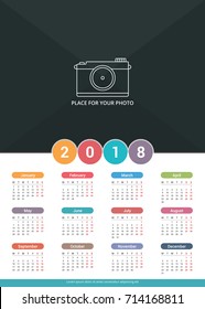 2018 Calendar template, a3 size, place for your photo, vector eps10 illustration