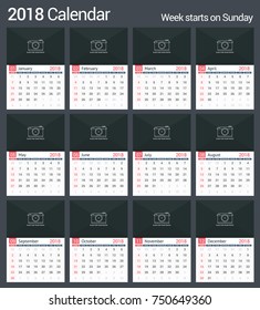 2018 Calendar template, A3 Size, 12 pages, place for your photo, vector eps10 illustration