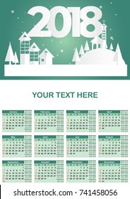 2018 Calendar Template. Merry Christmas and Happy new year vector in flat design style