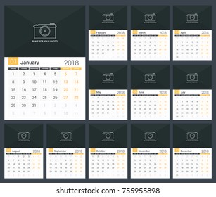 2018 Calendar template, planner, 12 pages, vector eps10 illustration