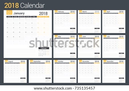 2018 calendar template planner 12 pages stock vector royalty free