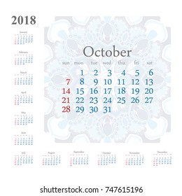 2018. Calendar template vector