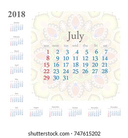 2018. Calendar template vector