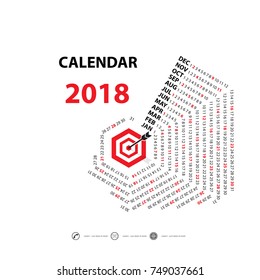 2018 Calendar Template.Hexagon shape calendar.Vector design stationery template.Calendar 2018 Set of 12 Months.Vector illustration.