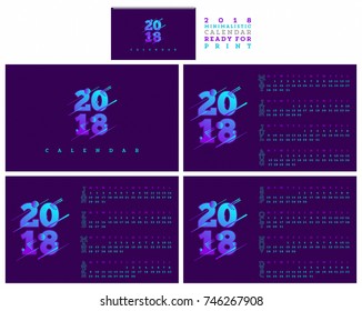 2018 Calendar Vector Design Set in Futuristic and Memphis 3D Flat Style with Dark Background and Abstract Illustration Typography ready for Print on Isolated Pages, use in Web, Card
