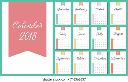 2018 Calendar - Vector calendar template for the year 2018