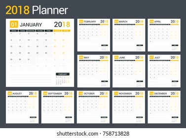 2018 Calendar-Planner, 12 pages, week starts on Monday, vector eps10 illustration