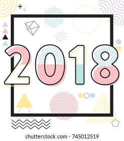 2018 - calligraphic new year greeting design - trendy lines and shapes typography