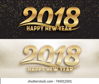 2018 - calligraphic new year social media page cover design set - gold typography with gold glitter