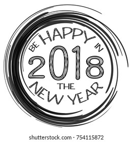 2018, card with Happy new Year text and black frame. Sparkling holiday background, vector dust border. Great for Christmas and New Year cards, invitations and posters.