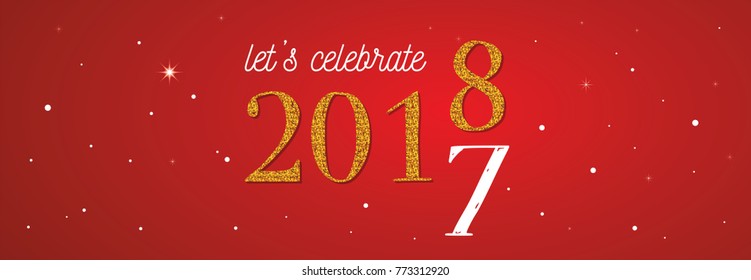 2018 celebration banner . gold 2017 numbers turning 2018 on red background. vector illustration