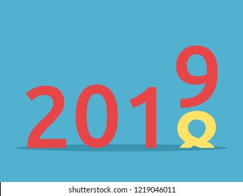 2018 changes for 2019 on blue background. New year, happy, beginning and christmas concept. Flat design. Vector illustration. EPS 8, no transparency