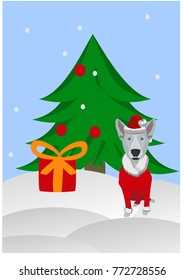 2018 Chinese New Year Card, Year of Dog Vector Design, Dog in Santa Claus's suit