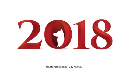 2018 Chinese new year of dog typography number signs. Lunar type concept in red color. Vector illustration