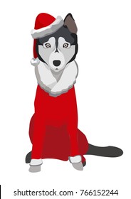 2018 Chinese New Year, Year of Dog Vector Design, New Year Husky, Dog in Santa Claus's suit