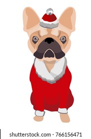 2018 Chinese New Year, Year of Dog Vector Design, New Year, French Bulldog, Dog in Santa Claus's suit