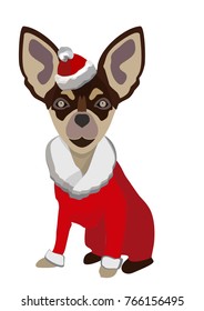 2018 Chinese New Year, Year of Dog Vector Design, New Year Chihuahua, Dog in Santa Claus's suit