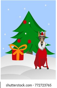 2018 Chinese New Year, Year of Dog Vector Design, Dog in Santa Claus's suit