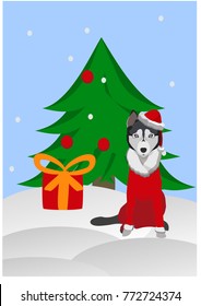 2018 Chinese New Year, Year of Dog Vector Design,  Dog in Santa Claus's suit