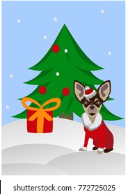 2018 Chinese New Year, Year of Dog Vector Design, Dog in Santa Claus's suit