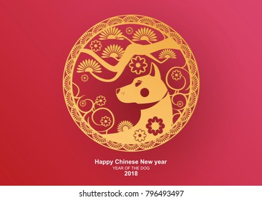 2018 Chinese New Year, Year of Dog .Vector illustration  Design . Happy Chinese New Year. 