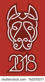 2018 Chinese New Year greeting card template. Dog head and numbers design elements.