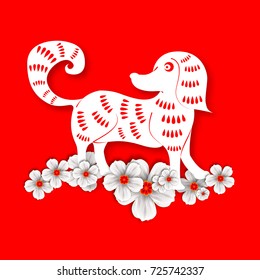 2018 Chinese New Year Paper Cutting Year of Dog Vector Design for your greetings card, flyers, invitation, posters, brochure, banners, calendar