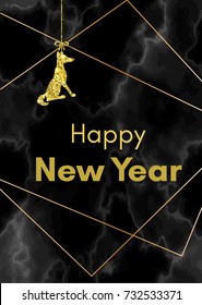 2018 chinese new year of yellow dog minmal concept with golden vector lines, glitter, foil texture, animal silhouette, template for calendar, poster, banner, greeting card
