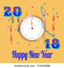 2018 christmas card with a clock on yellow background. Fashion graphic background design. Modern stylish abstract texture. Colorful template for prints, card, banner, etc. Vector illustration