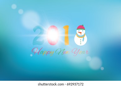 2018 Christmas card with a snowman on the background of nature and fir branches
