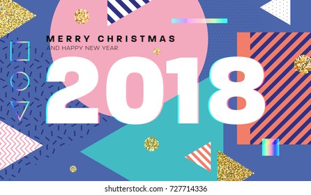 2018 Christmas and New Year greeting vector design | Geometric patterns and elements | Modern trendy style